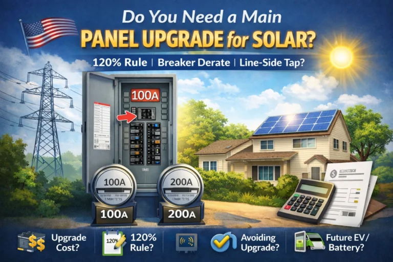 Main electrical panel upgrade for solar with 100A vs 200A service, 120% rule, and upgrade alternatives (USA home)