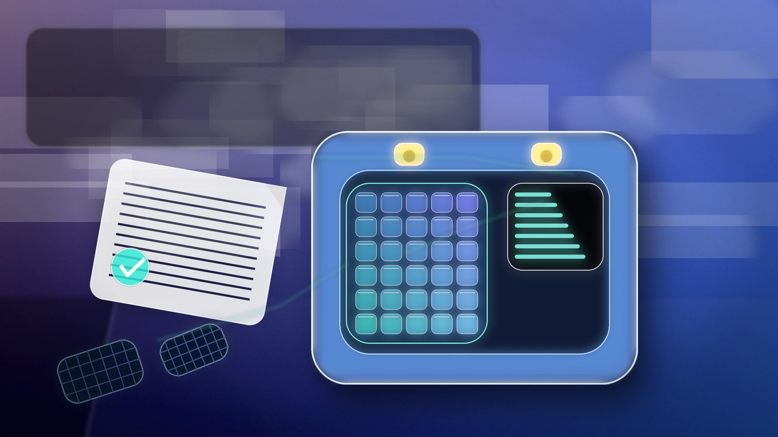 Illustrated solar battery cross-section with warranty document and energy flow lines representing a throughput warranty (MWh limit)