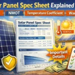 Solar panel spec sheet explained USA featured image showing STC, NMOT, temperature coefficient, warranty, and quote details